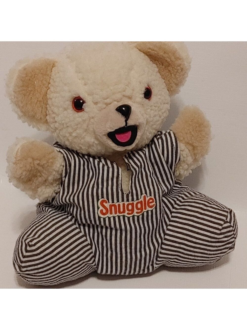 ADORABLE Downy SNUGGLE BEAR Plush Puppet with Striped Onesie